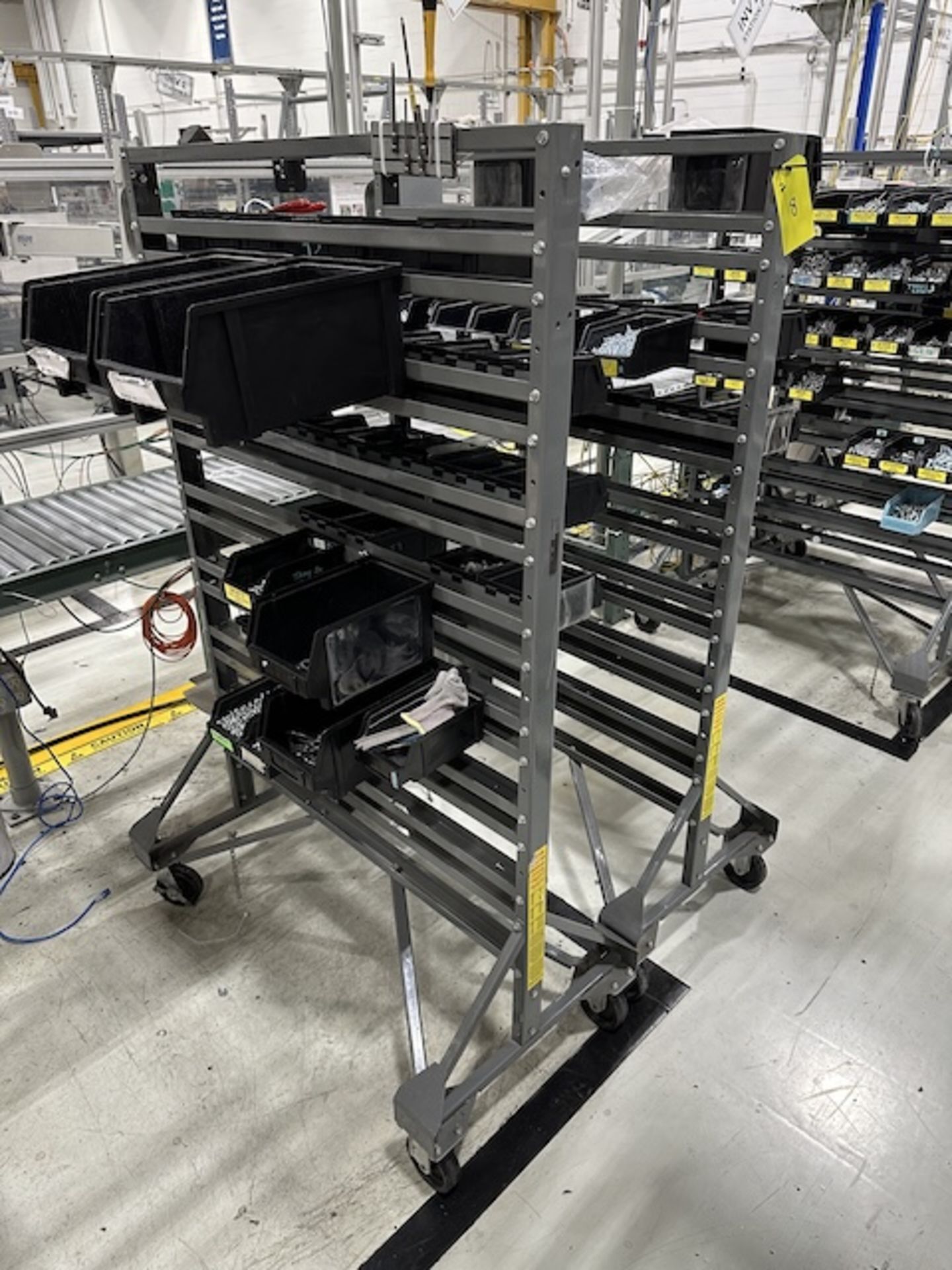 Dummy Part Rack Mobile Parts Rack with Plastic Bins, Removal/ Loading Fee: $25