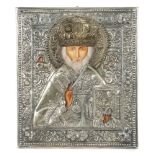 Ikone "Hl. Nikolaus" mit Kupferoklad