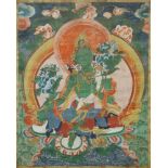 Thangka mit grüner Tara Tibet/Indien,