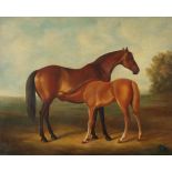 Maler des 19. Jh. "Stute mit Fohlen",
