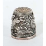 Fingerhut mit Hasenmotiv, Silber 925,