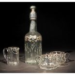Karaffe und 3 Gläser 19./20. Jh.,