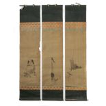 3 Rollbilder Japan, 19. Jh., Stoff und