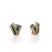 Estate C. Krypell 18k Yellow Gold Emerald and Diamond Stud Earrings