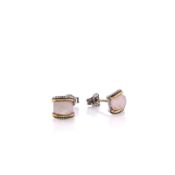 Judith Ripka Eternity Stud Earrings with Stones - Rose Quartz, Mother Of Pearl