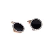 Estate 14 Karat Two-Tone Concave Onyx Discs With Hand Engraved Border Cufflinks