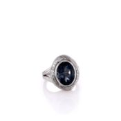 Judith Ripka Santorini Sterling Silver Oval Blue Topaz and Diamond Ring