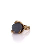 Estate 14k Yellow Gold Snake Bezel Design Dyed Cabochon Chalcedony Ring