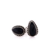 Estate Lagos Sterling Silver Omega Back Faceted Onyx Stud Earrings