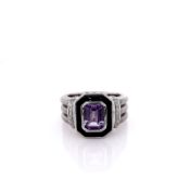 Judith Ripka Adrienne Sterling Silver Amethyst, Enamel and Diamond Ring