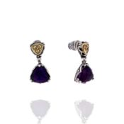 Konstantino Two Tone Anthos Prism Leaf Design Amethyst Dangle Earrings