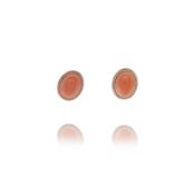 Estate 14k Yellow Gold Oval Coral Stud Earrings