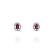 Estate 14k White Gold Ruby and Diamond Halo Stud Earrings