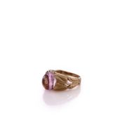 Estate 14k Yellow Gold Floral Shank Design Pink Cabochon Kunzite Ring