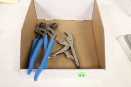 Irwin vise grip, model 7WR, and two adjustable wrenches