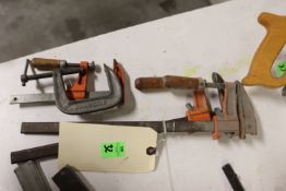 Clamps, two small and two larger, model 3703, 37LD1, and adjustable C clamp