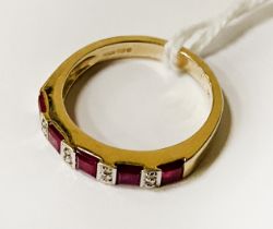 9CT GOLD RUBY & DIAMOND RING - SIZE L/M