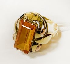 14CT GOLD & CITRINE RING - SIZE R - APPROX 7 GRAMS