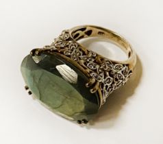 SILVER & LABRADORITE RING - SIZE M/N