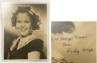 SHIRLEY TEMPLE VINTAGE MATTE FINISH 11'' X 14'' PHOTOS, SIGNED & INSCRIBED AS A CHILD IN FOUNTAIN