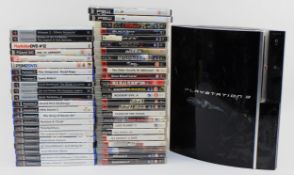 Two Playstation 3 consoles, one with original box, together with ninety Playstation 2 and 3 games,