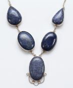 A 925 silver lapis lazuli drop necklace, consists of five lapis lazuli panels, largest is 35mm x