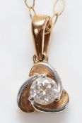 A 9ct gold brilliant cut diamond pendant on a chain, 0.9g