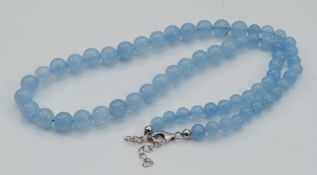 An aquamarine beaded necklace, 8mm beads, 45cm