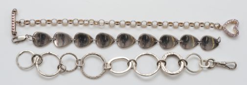 Three 925 silver bracelets, 19-20cm, 67g