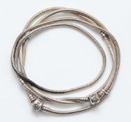 Pandora, two 925 silver charm necklaces, can also be worn as wrap around bracelets, 45-50cm, 65g
