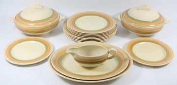 Clarice Cliff; Bizarre Series in the pattern Biarritz Banded, a fourteen piece part dinner