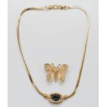 Christian Dior, a gemset necklace with a Christian Dior butterfly brooch, 24g
