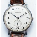 Longines, a stainless steel manual wind gentleman's wristwatch, subsidiary second hand dial,