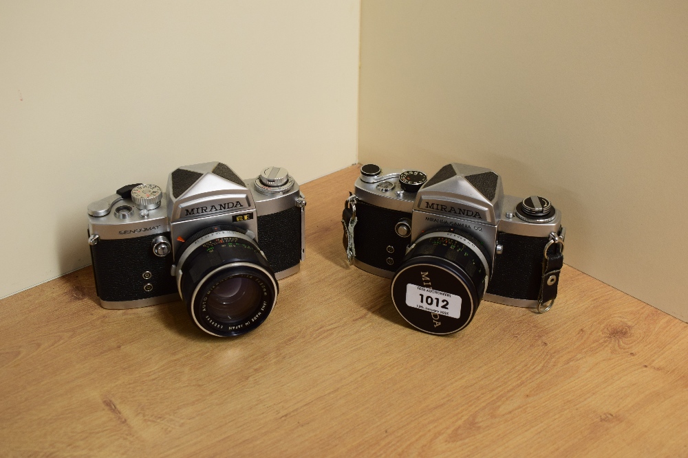 Two Miranda Cameras. A Miranda Sensomat RE with Miranda 1:1,4 50mm lens and a Miranda with a 1:2,8