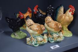 A set of vintage ceramic Chickens and Hens, some stamped Shiwan, others unmarked, (7).