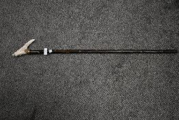 A late 19th / early 20th century walking stick, the antler handle intricately hand carved