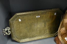 A large late 19th / early 20th century eastern brass serving tray, highly decorated depicting