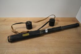 A 19th century triple draw brass telescope with leather wrap, engraved 'The Lord Bury Telescope Sole