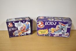 Two Kenner 1986 Columbia Pictures The Real Ghostbusters Vehicles, ECTO-2 and ECTO-3, both appear