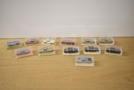 Twelve Schuco Die-casts, 823 Mercedes 200 Taxi black, 806 Mercedes 200 Polizel black x2, 811 Opel