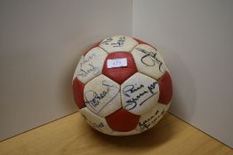A 1980's Jaguar Football bearing signatures from Liverpool vs Everton players possible FA Cup Final,