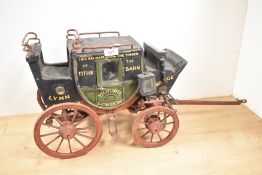 An early 20th century scratch built wooden model Stage Coach, This Was Made From The Timber Of The