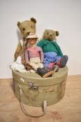 Two mid 20th century straw filled Teddy Bears, lengths approx 45cm along with a similar period cloth