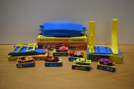A collection of Matchbox Superfast Die-casts and Accessories, No 19 Road Dragster, No 20 Lamborghini