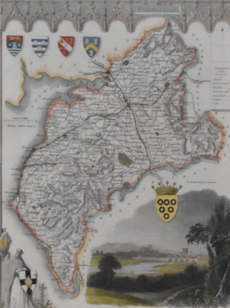 Thomas Moule (1785-1854 British) decorative and detailed engraved map with hand coloured features