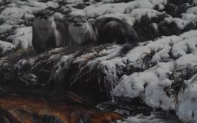 After Alan Hunt (British, born 1947) , colour print of 'Cold Start - Young Otters'. Shows two