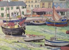 Artist unknown, 20th century English school watercolour, showing a harbour scene, signed and dated