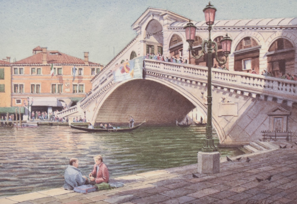 Philip L Hobbs (British b.1953) watercolour 'Lunch by The Rialto' Venitian scene, signed lower - Image 2 of 5