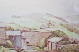 Bertha Wood, 20th century English school watercolour, 'Lothersdale' shows farm buildings and