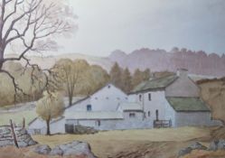 N J Hepworth (British 20th century) watercolour, local autumnal farmstead scene, signed lower